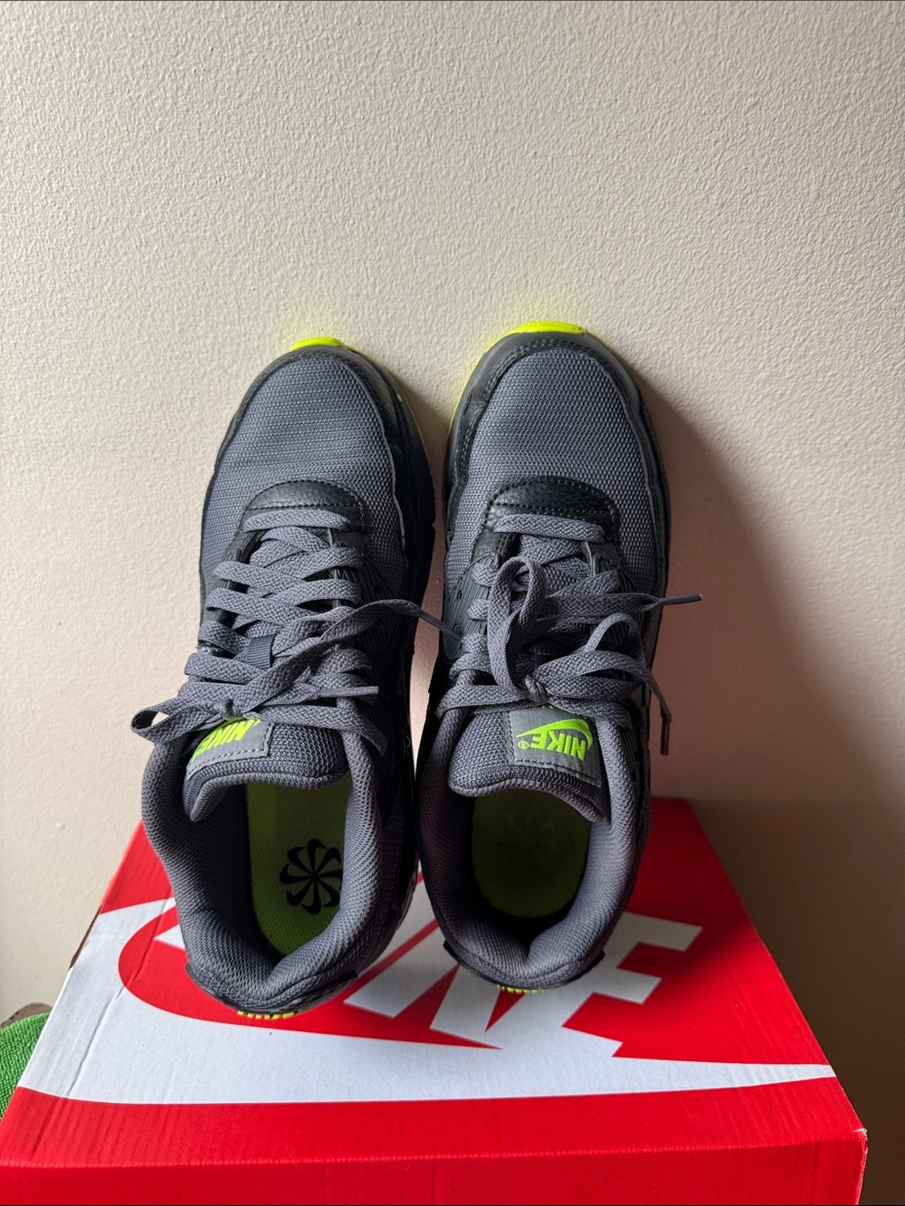 Nike Grey Athletic Sneakers with Neon Yellow Accents